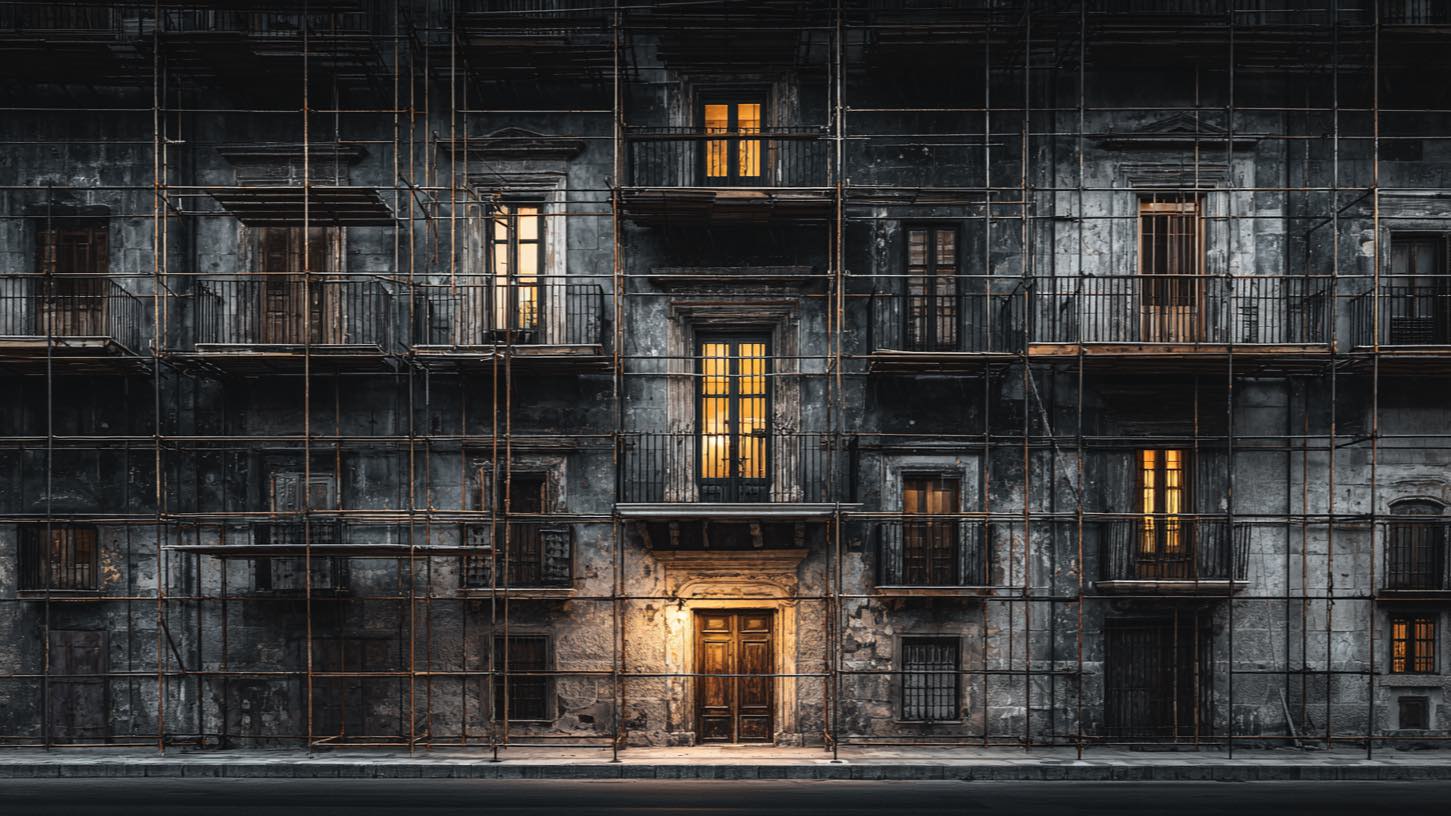 Restoration work in progress on a building in the historic centre of Palermo
