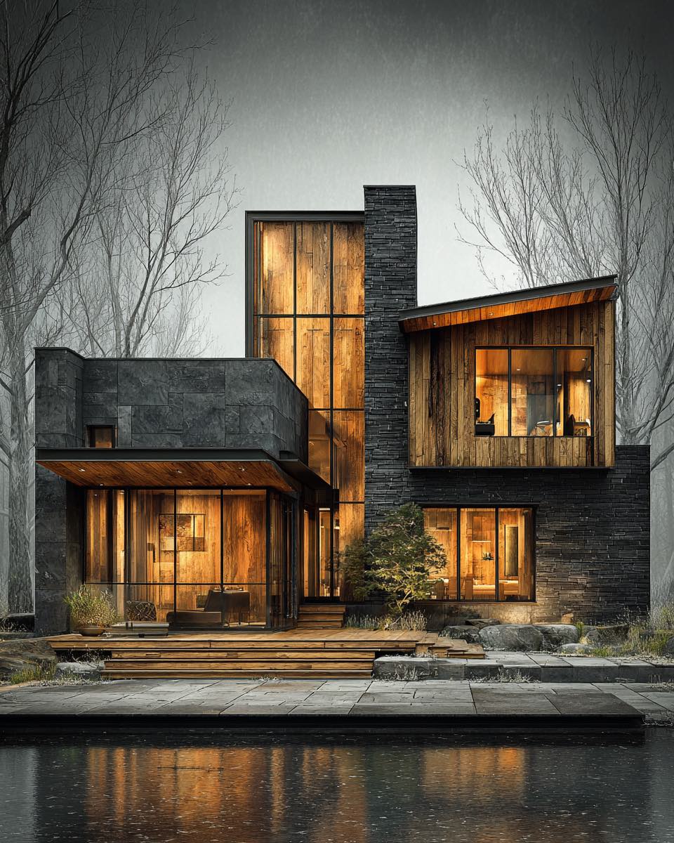 Hollow Pine House, a timber villa by the lake