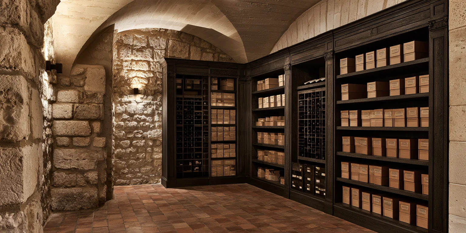 A cellar wall behind the moved shelving