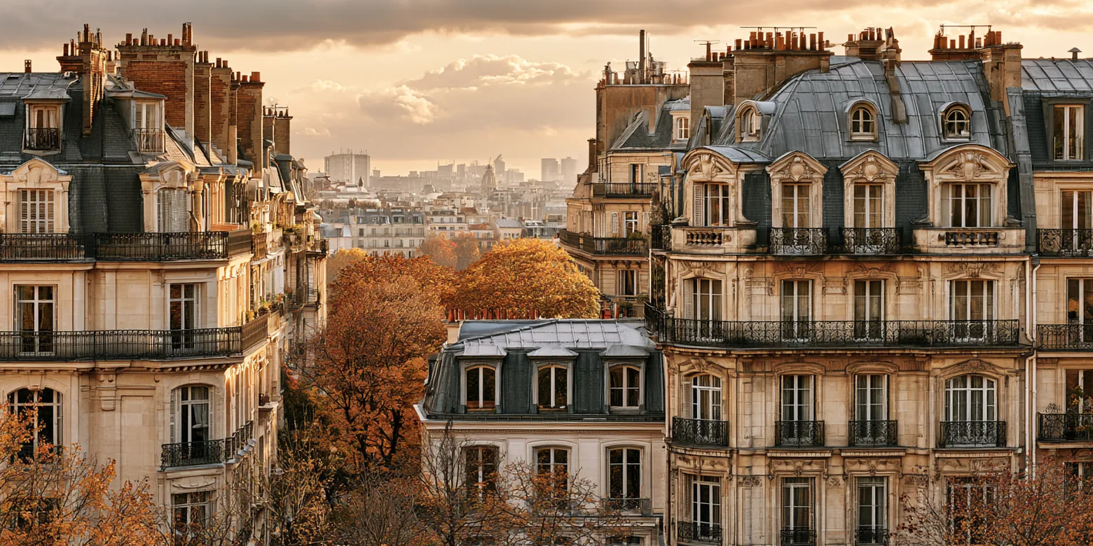 Paris rooftops in autumn