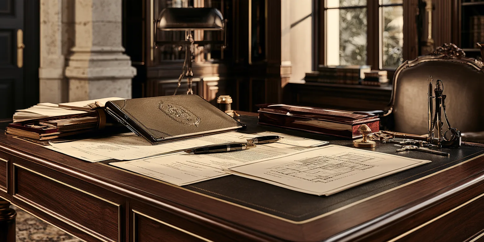 Notary desk with documents
