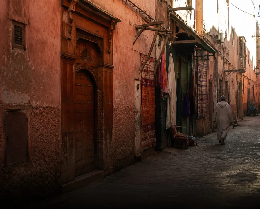 A narrow medina alley in Marrakesh