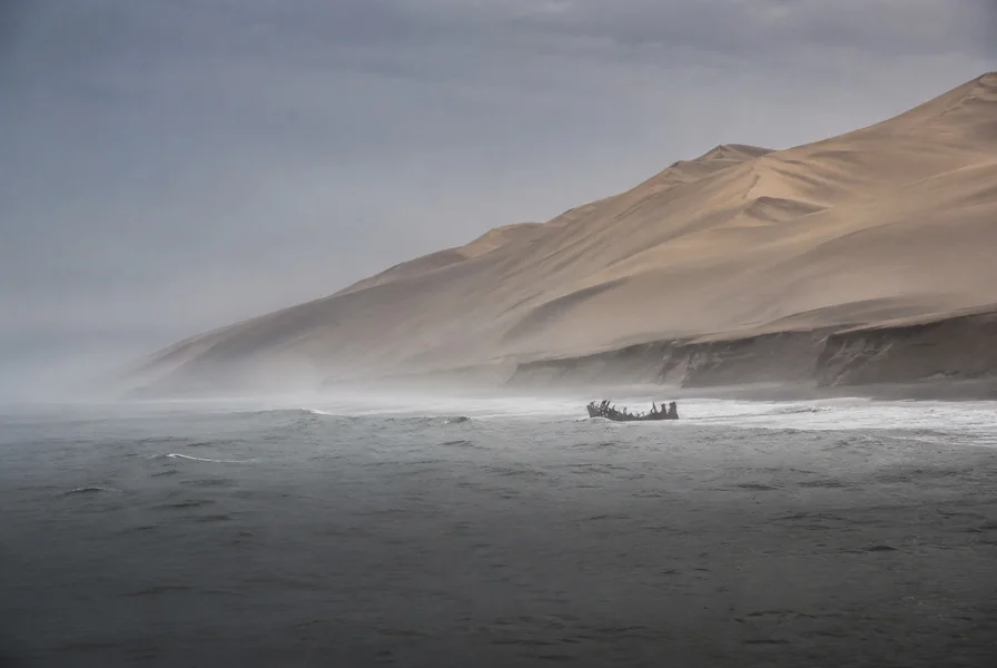 A wreck in fog on the Skeleton Coast