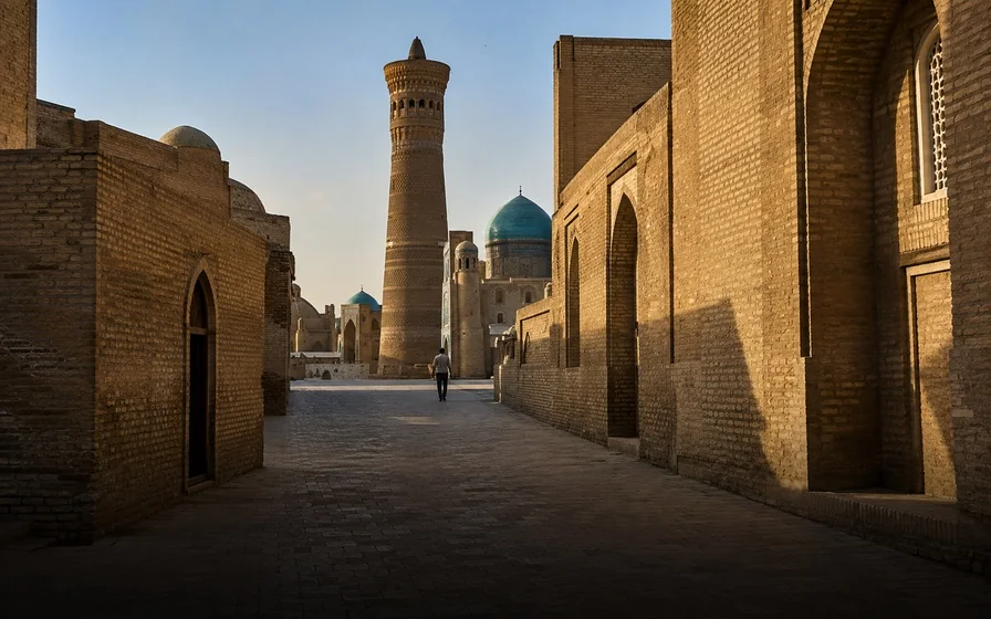 A doorway painted blue in Bukhara