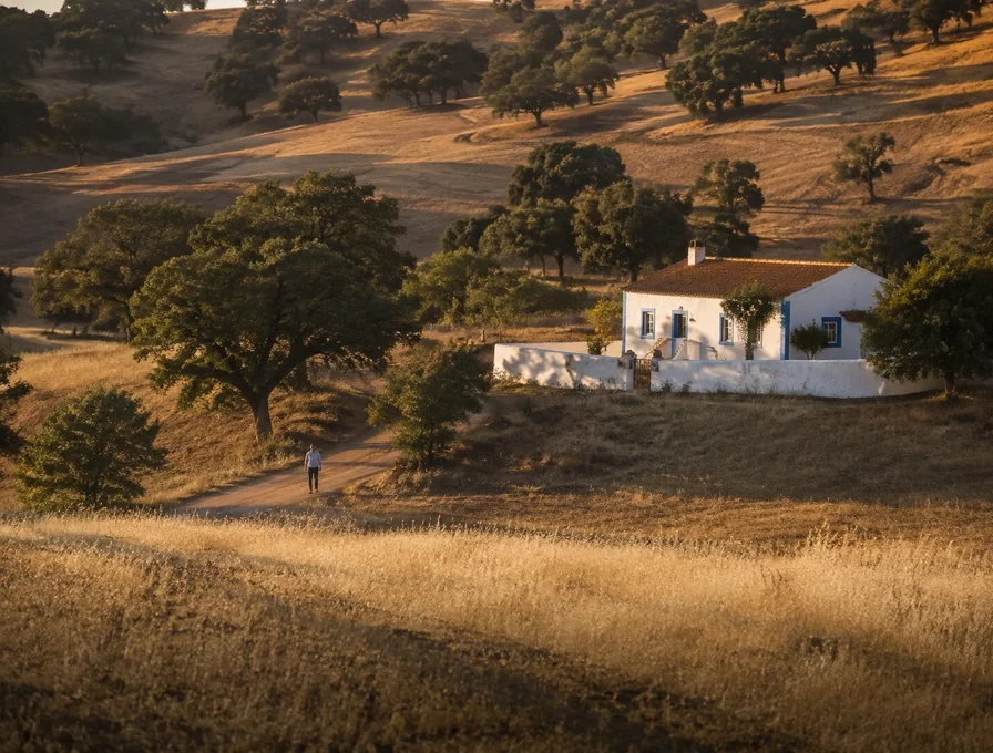Cork oaks in dry grass, Alentejo