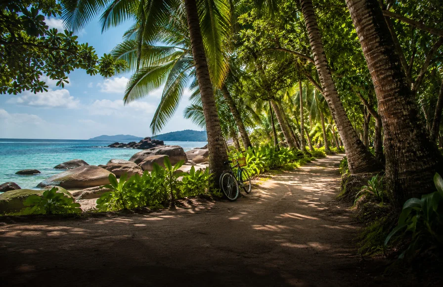 A bicycle on a sand track, La Digue