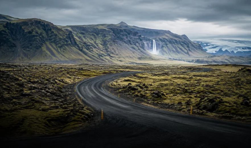 An empty highland road in Iceland