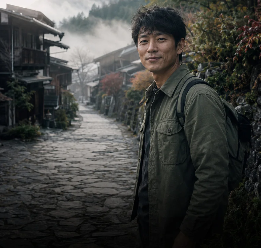Kenji Aoki on the old post road near Kyoto