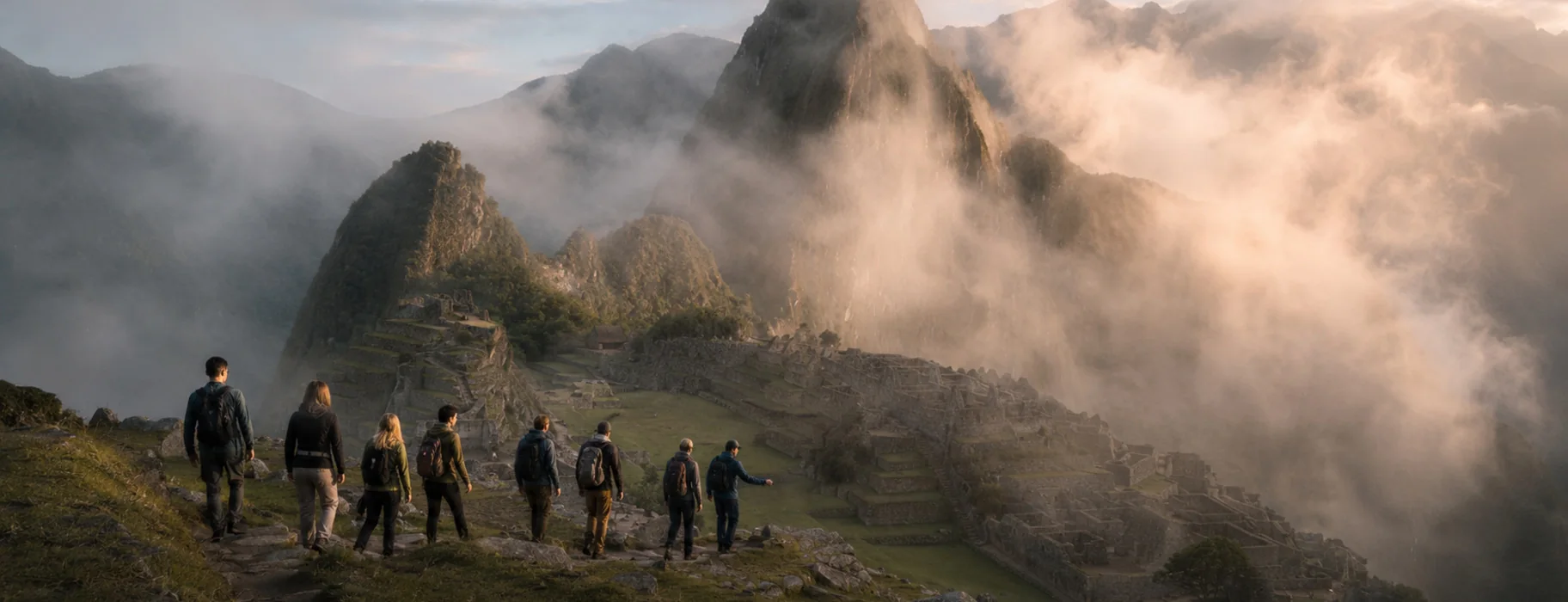 The group at a viewpoint in early light, Peru