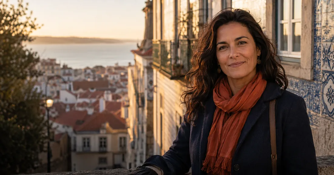 Marta, our guide in Lisbon, with travellers
