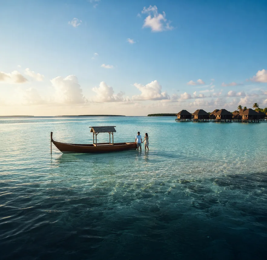 Atoll water seen from a jetty, Maldives
