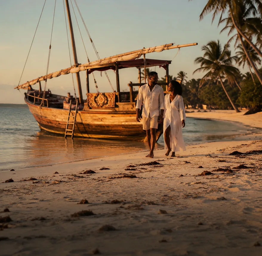 An empty beach at dusk, Zanzibar