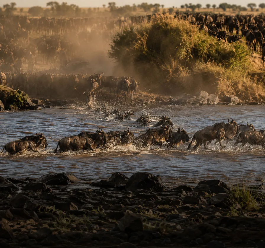 The river crossing on day five, seen from the bank