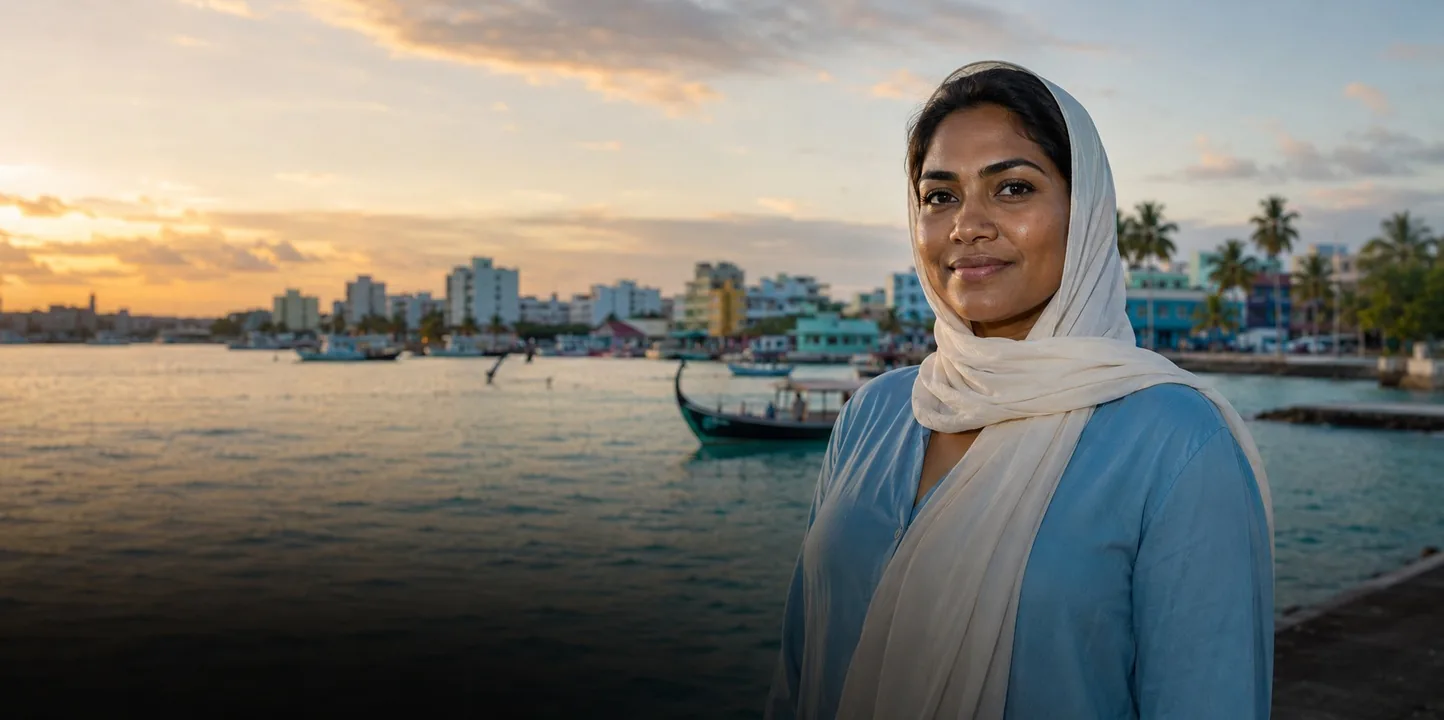 Nadia, our guide in Malé, with travellers