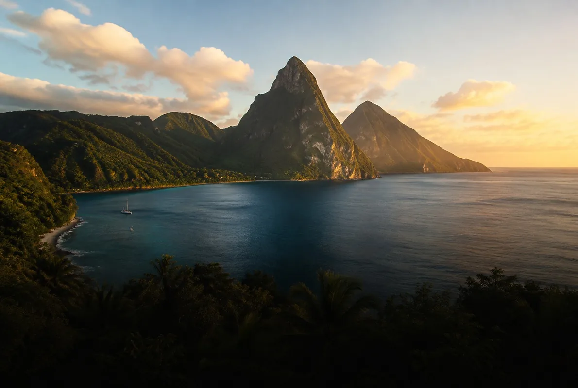 Saint Lucia — the Pitons above the bay