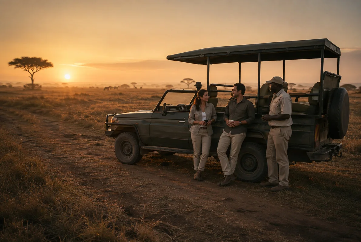 One vehicle alone on the Tanzanian plain